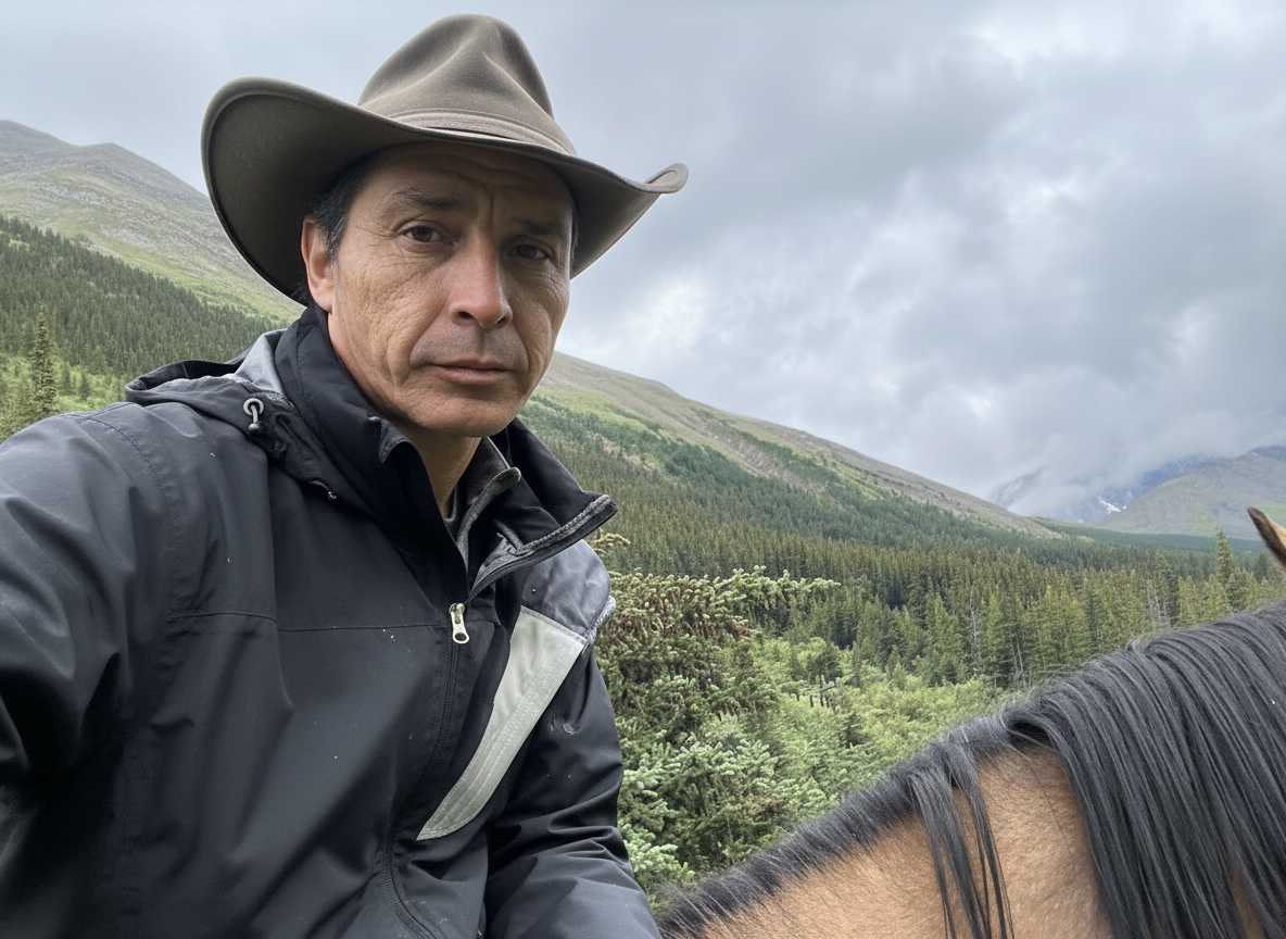 Reframe the existing photo of Curtis Hallock so that his face and upper body are clearly visible and centered in the square frame by shifting the visible area to the right, while keeping the natural outdoor background, current lighting, and overall look. Only adjust the crop and framing; do not alter his appearance.